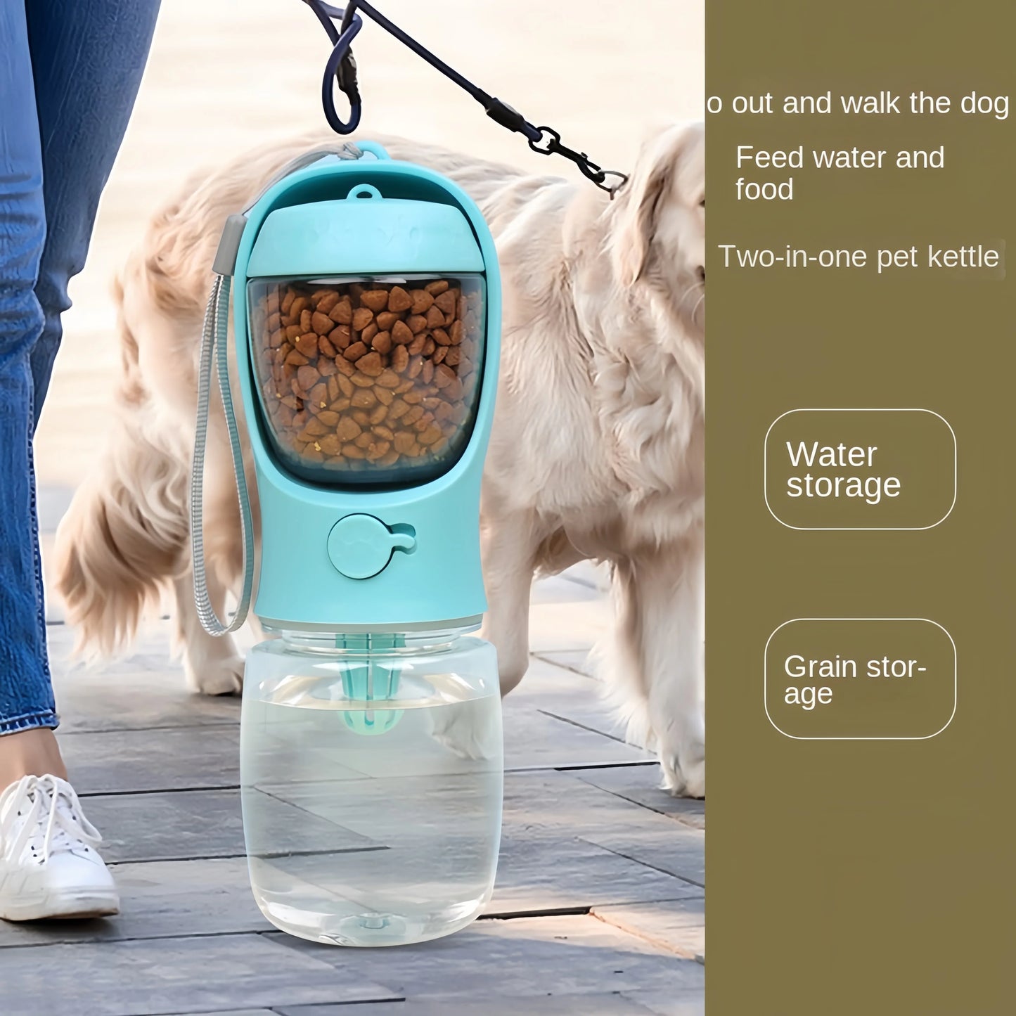 Bouteille d'eau portable pour chien et chat avec récipient de stockage pour nourriture et eau