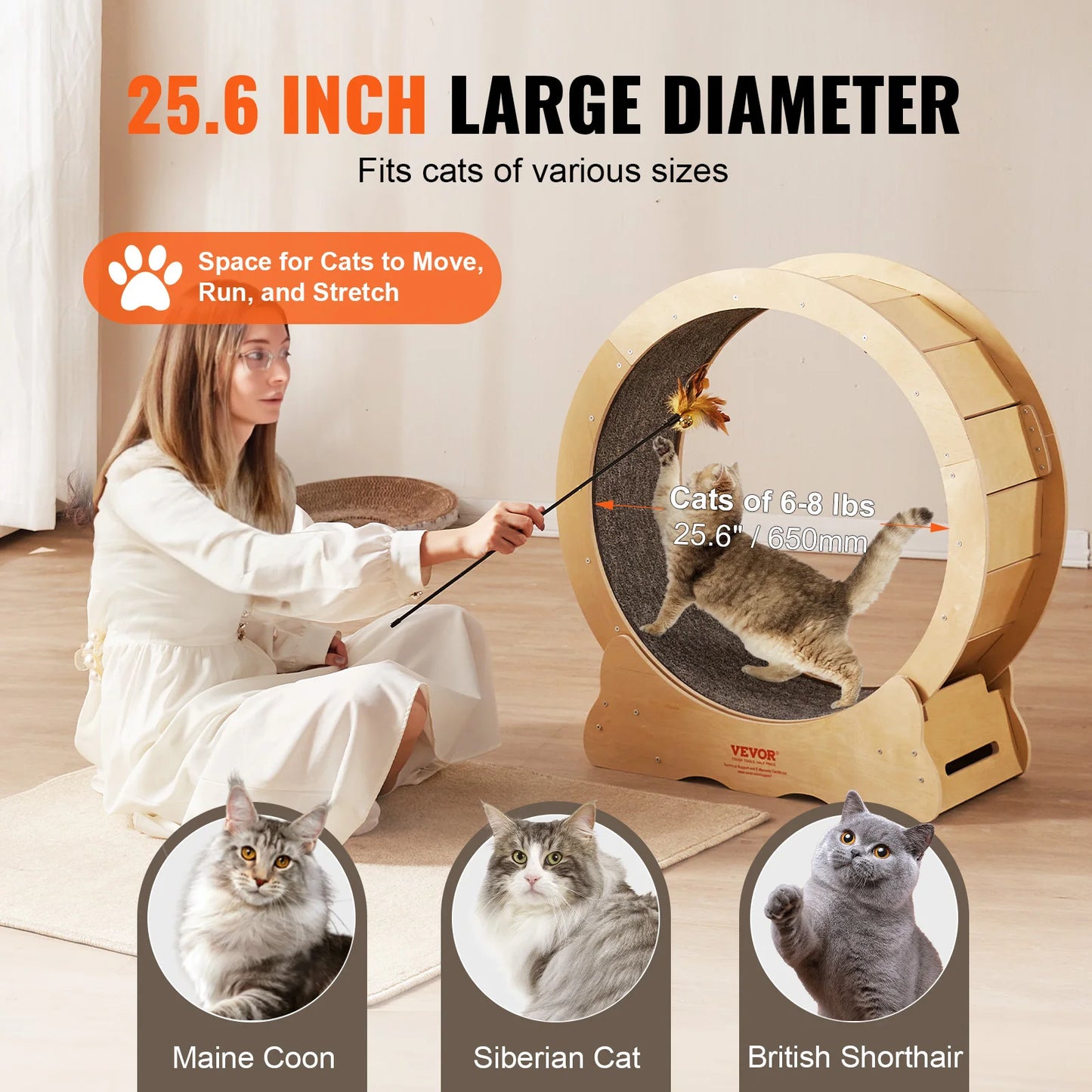 VEVOR Roue d'exercice pour chat en bois naturel, jouet de course silencieux, tapis roulant