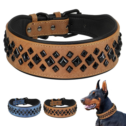 Collier pour chien en cuir avec rivets et clous