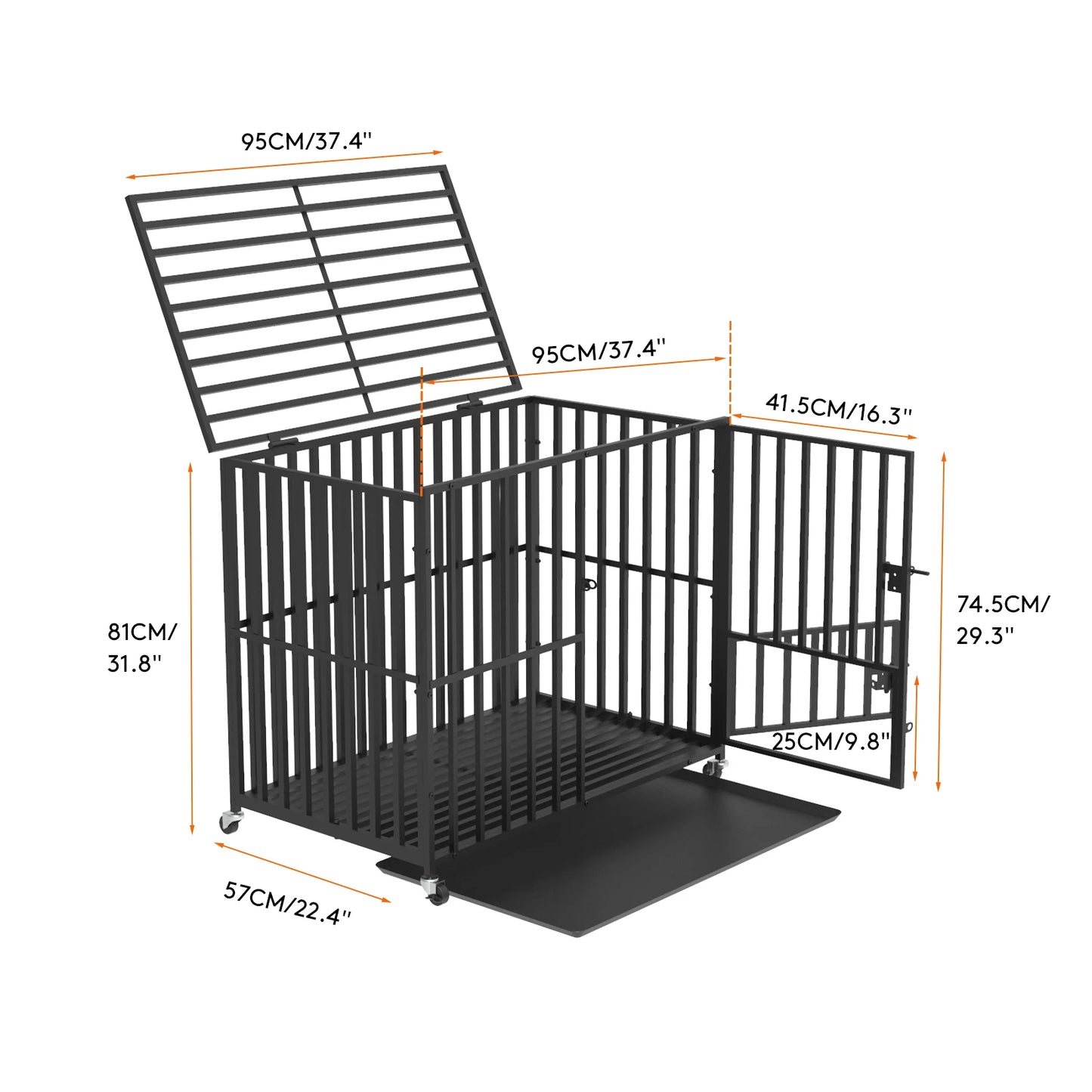 Cage pour chien robuste avec 4 roues verrouillables, 3 portes, plateau amovible