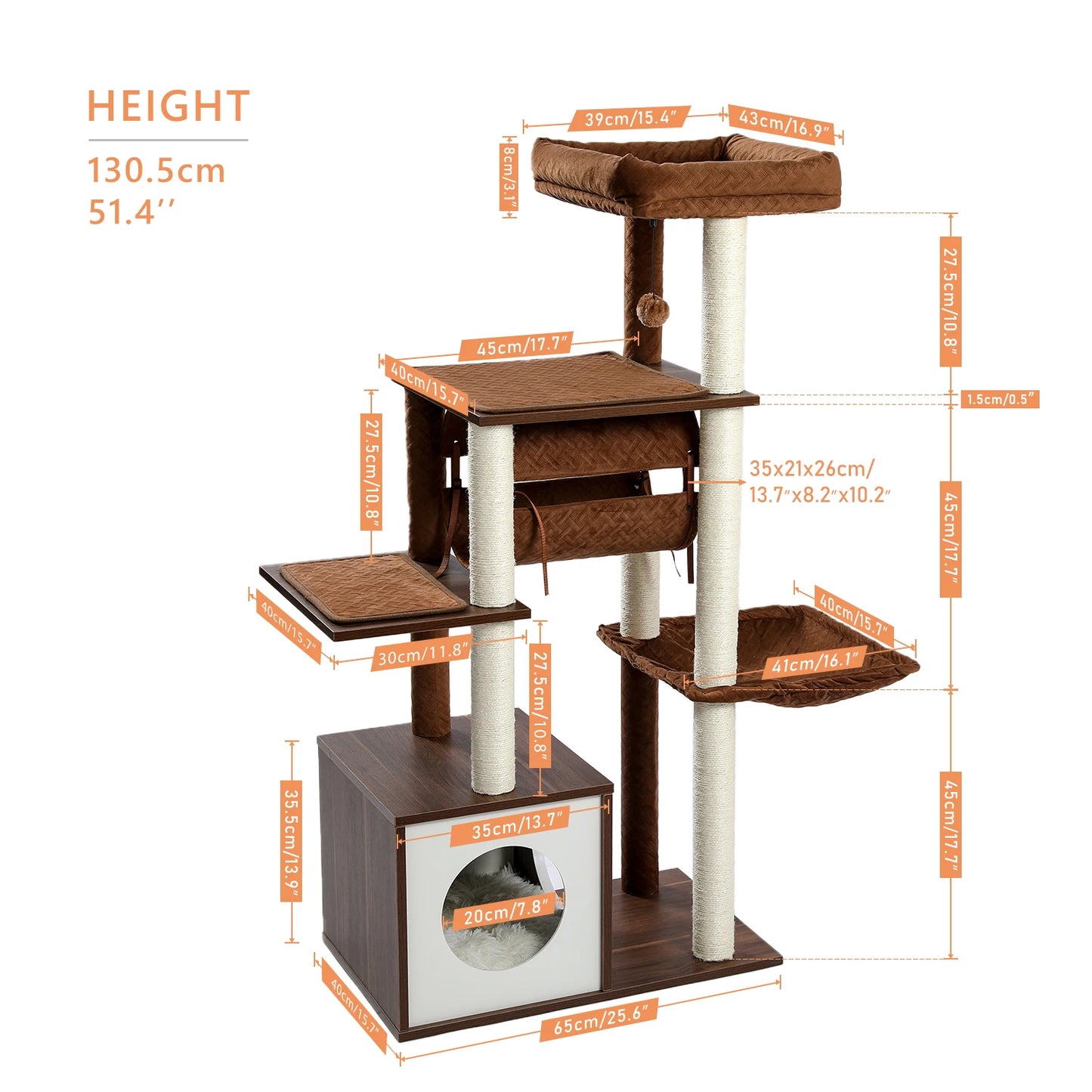 Arbre à chat moderne avec poteaux à gratter et tunnel PAWZRoad